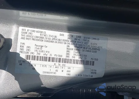 2018 Ford Focus S из США, поврежденный, VIN 1FADP3E21JL298542